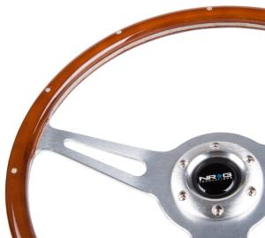 Universal (Can Work on All Vehicles) NRG Classic Wood Grain Steering Wheel - Brush Aluminum, 3 Spoke, 365Mm With Metal Insert