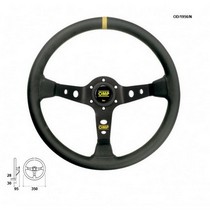 Universal OMP Corsica Steering Wheel- Black Smooth Leather with Black Anodized Spokes & Yellow Stitching