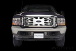 99-04 Ford Super Duty Putco Bolt-Over Grilles - Flaming Inferno Stainless Steel w/ Logo Cutout & Side Vents