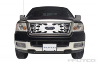 99-03 Ford F150 Putco Bolt-Over Grilles - Honeycomb Flaming Inferno Stainless Steel w/ Logo Cutout