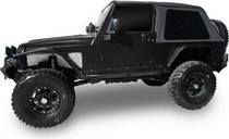 04-06 LJ Unlimited Wrangler Rampage Frameless Soft Trail Top Kit - Sailcloth Black Diamond with Tinted Windows (Upper Half Door Skins Sold Separately)