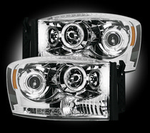 Dodge Ram 06-08 1500 & 06-09 2500/3500 Recon Projector Headlight Set - Clear / Chrome