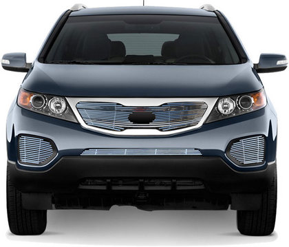 11-13 Kia Sorento Restyling Ideas ABS Grille Insert with Fog Lamp Guard - Chrome Stainless Steel Billet, Top and Bumper