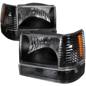 93-98 JEEP GRAND CHEROKEE COMBO: 93-98 GRAND CHEROKEE HEADLIGHT WITH CORNER LIGHTS AND BUMPER LIGHTS BLACK Spec D Euro Headlights with Corner Lights (Black)