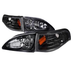 94-98 FORD MUSTANG COMBO BLACK HOUSING HEADLIGHT WITH CORNER LIGHT Spec D Euro Headlights with Corner Lights (Black)