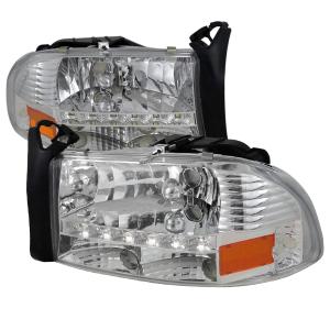 98-03 DODGE DURANGO CHROME HEADLIGHT WITH LED, 97-04 DODGE DAKOTA CHROME HEADLIGHT WITH LED Spec D LED Euro Headlights (Chrome)