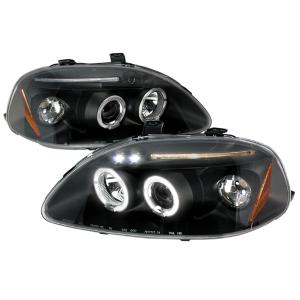 96-98 HONDA CIVIC HALO LED PROJECTOR BLACK Spec D LED Halo Projector Headlights (Black)