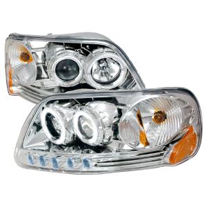 97-02 FORD EXPEDITION HALO PROJECTOR HEADLIGHTS CHROME, 97-03 FORD F150 HALO PROJECTOR HEADLIGHTS CHROME Spec D LED Halo Projector Headlights (Black)