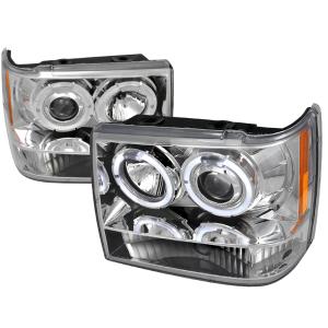93-98 JEEP GRAND CHEROKEE HALO LED PROJECTOR CHROME Spec D Projector Headlights - Dual Halo, Chrome Color
