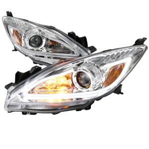 10-13 MAZDA 3 PROJECTOR HEADLIGHT CHROME HOUSING WITH LED Spec D Projector Headlights - 3 LED DRL, Chrome Color