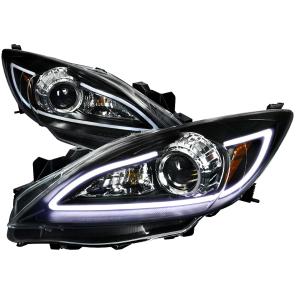 10-13 MAZDA 3 PROJECTOR HEADLIGHT BLACK HOUSING WITH LED Spec D Projector Headlights - LED DRL, Black Color