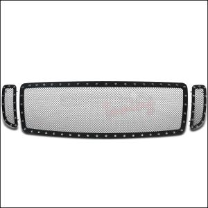 1999-2004 Ford F250 Super Duty Models Only, 1999-2004 Ford F350 F450 F550 Super Duty Models Only, 2000-2004 Ford Excursion Models Only Spec D Rivet Style Upper Front Hood Grille Insert