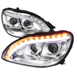 98-06 BENZ W220 PROJECTOR HEADLIGHT CHROME- NOT COMPATIBLE WITH FACTORY XENON Spec D Projector Headlights - Drl LED, Chrome Color