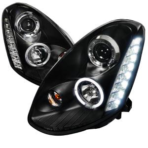 05-06 INFINITI G35 PROJECTOR HEADLIGHT BLACK HOUSING SEDAN Model Spec D Projector Headlights - Halo LED, Black Color