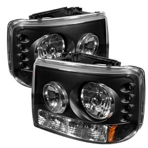 99-02 Chevrolet Silverado (1500/2500), 00-06 Chevrolet Tahoe, 01-02 Chevrolet Silverado, 00-06 Chevrolet Suburban (1500/2500) Spyder Crystal Headlights With Bumper Lights  - Black (1 Piece)