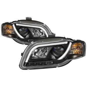 06-08 Audi A4 Spyder Light Tube DRL LED Projector Headlights - Black