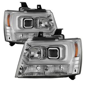 Chevy Suburban 1500/2500 07-14, Chevy Tahoe 07-14, Avalanche 07-14 Version 2 Projector Headlights - Light Bar DRL - Chrome