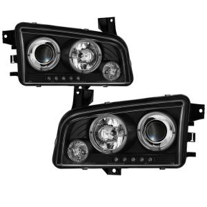 06-10 Dodge Charger Spyder Halo LED Projector Headlights - Black