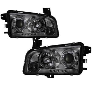 06-10 Dodge Charger Spyder (Non HID) LED Halo Projector Headlights - Smoke