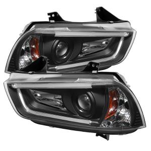 11-14 Dodge Charger Spyder Projector Headlights Light Tube DRL - Black (High H1 incl Low H7 incl)
