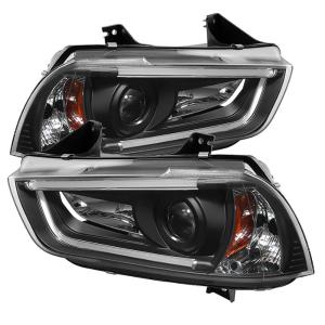 11-14 Dodge Charger Spyder Projector Headlights Light Tube DRL - Black (High H1 incl Low D3S not incl)