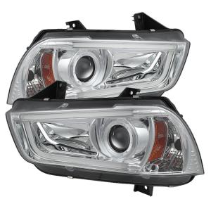11-14 Dodge Charger Spyder Projector Headlights Light Tube DRL - Chrome (High H1 incl Low D3S not incl)
