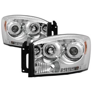 06-09 Dodge Ram, 06-08 Dodge Ram Spyder Halo LED Projector Headlights - Chrome