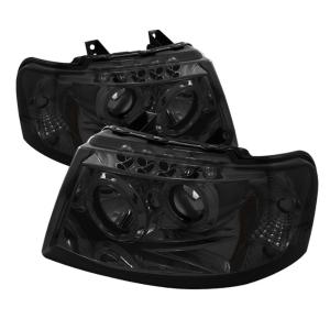 03-06 Ford Expedition Spyder Halo LED Projector Headlights - Smoke