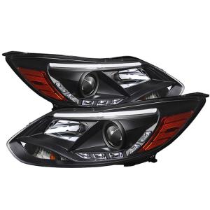 12-14 Ford Focus Spyder DRL Projector Headlights - Black (High H1 incl Low H7 incl)