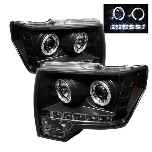 09-14 Ford F150 Spyder Halo LED Projector Headlights - Black