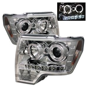 09-14 Ford F150 Spyder Halo LED Projector Headlights - Chrome