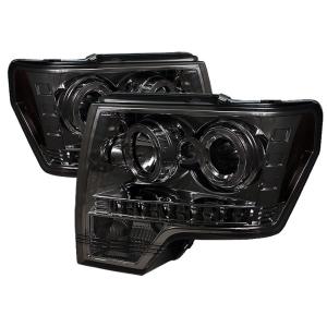 09-14 Ford F150 Spyder Halo LED Projector Headlights - Smoke