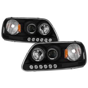 97-03 Ford F150, 97-02 Ford Expedition Spyder Halo LED Projector Headlights - Black (1 Piece)