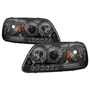 97-03 Ford F150, 97-02 Ford Expedition Spyder Halo LED Projector Headlights - Smoke (1 Piece)