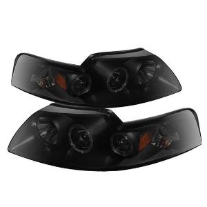 1999-2004 Ford Mustang Spyder Signature Projector Headlights - LED Halo - Black Smoke