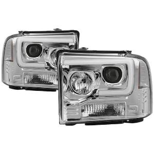2005-2007 Ford F250/350/450 Super Duty Spyder Signature Version 2 Projector Headlights - Light Bar DRL - Black
