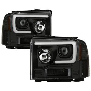 2005-2007 Ford F250/350/450 Super Duty Spyder Platinum High-Power LED Module (Low Beam) Equipped Projector Headlights - Black