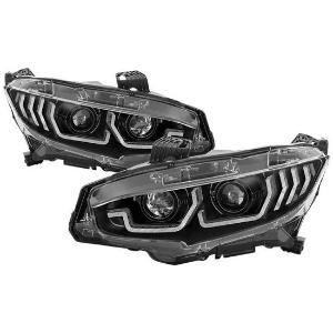 2016-2020 Honda Civic 2DR/4DR/Hatchback (will not fit factory led headlight equipped vehicles) Spyder Signature Projector Headlight  W/ LED Sequential Turn Signal Lights - Black