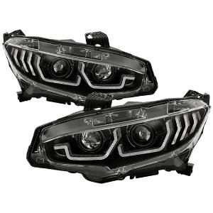 2016-2020 Honda Civic 2DR/4DR/Hatchback Halogen Model ( Not Compatible With Factory LED Headlight Equipped Vehicles ) Spyder Apex High-Power LED Module (High Beam And Low Beam) Equipped Headlights - Black