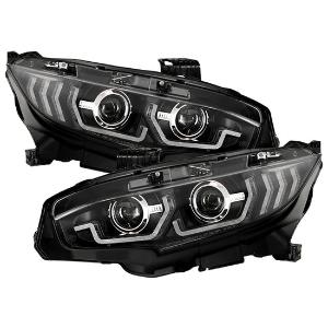 2016-2020 Honda Civic 2DR/4DR/Hatchback LED Model ( Not Compatible With Factory Halogen Headlight Equipped Vehicles ) Spyder Apex High-Power LED Module (High Beam And Low Beam) Equipped Headlights - Black
