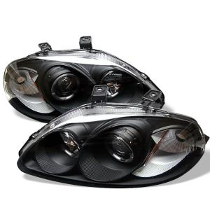 96-98 Honda Civic Spyder Halo Projector Headlights - Black