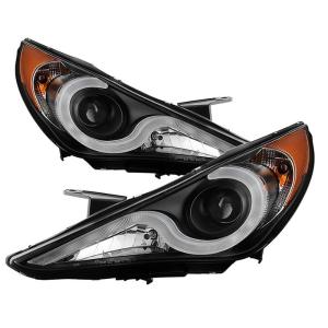 11-13 Hyundai Sonata Spyder Projector Headlights - Black, Verson 2, Light Bar DRL