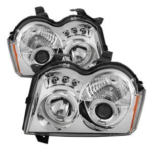 05-07 Jeep Grand Cherokee Spyder DRL LED Projector Headlights - Chrome