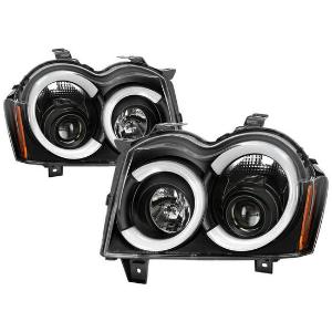 2005-2007 Jeep Grand Cherokee Spyder Signature Light Bar Projector Headlights - Black
