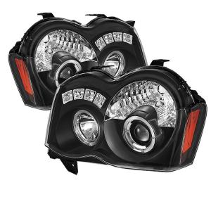08-10 Jeep Grand Cherokee Spyder Halo LED Projector Headlights (Black)