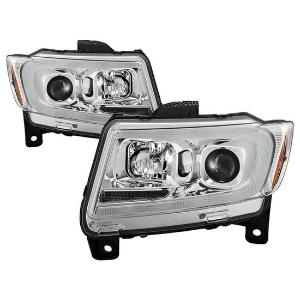 2011-2013 Jeep Grand Cherokee Halogen Model Only ( Not Compatible With Xenon/HID Model ) Spyder Signature Light Bar Projector Headlights - Chrome