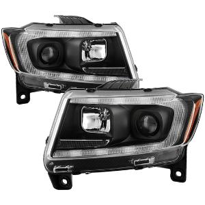 2011-2013 Jeep Grand Cherokee Xenon/HID Model Only ( Not Compatible With Halogen Model ) Spyder Signature Light Bar Projector Headlights - Black