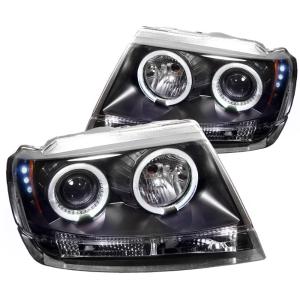 99-04 Jeep Grand Cherokee Spyder Halo LED Projector Headlights - Black