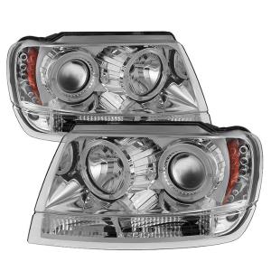 99-04 Jeep Grand Cherokee Spyder Halo LED Projector Headlights - Chrome