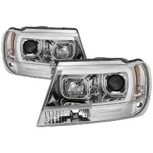 1999-2004 Jeep Grand Cherokee Spyder Signature Version 2 Light Bar Projector Headlights - Chrome